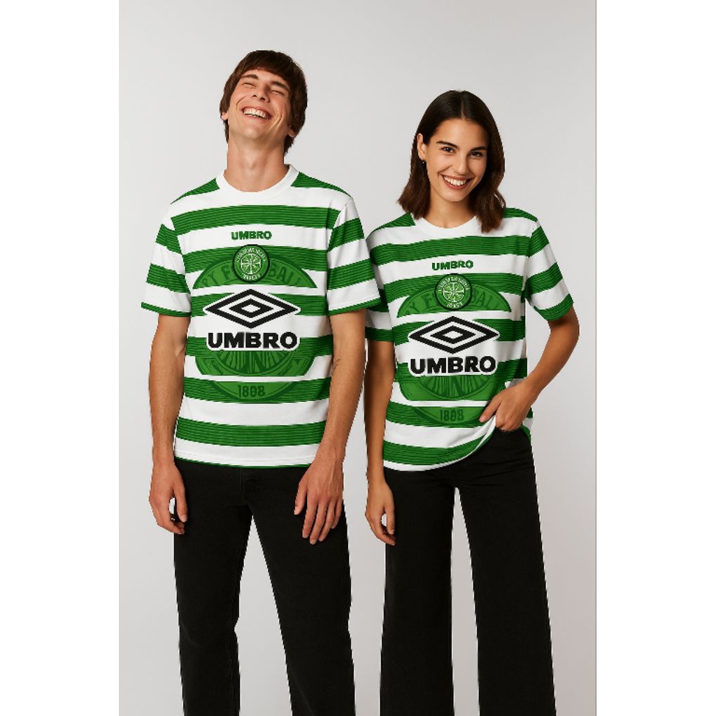 Nefertari Jersey Retro Celtic Umbro Hijau Putih – Kaos Bola Vintage Unisex Premium