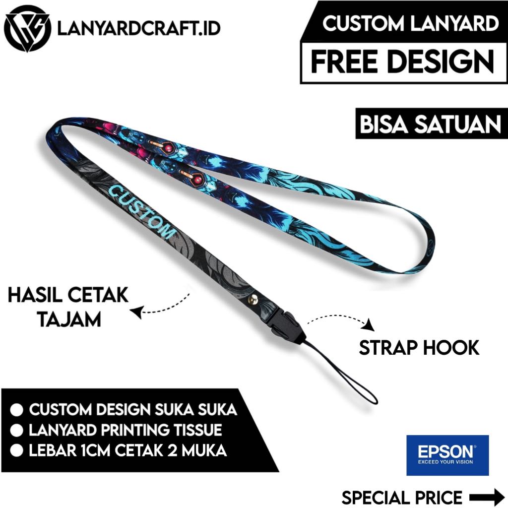 

[CUSTOM SATUAN] Custom Lanyard Size 1cm Type KA Lanyard Id Card Printing / Lanyard Custom Desain Satuan