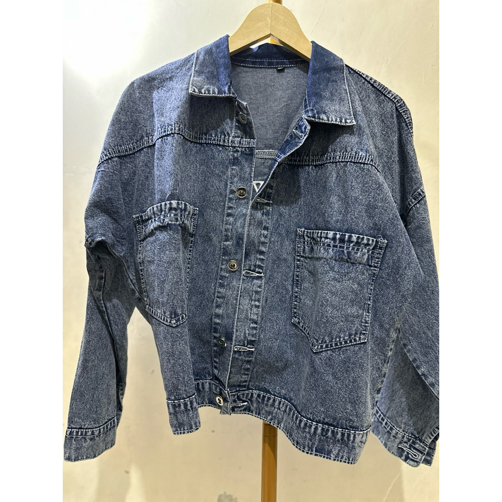 Jaket jeans wanita motif bunga flower