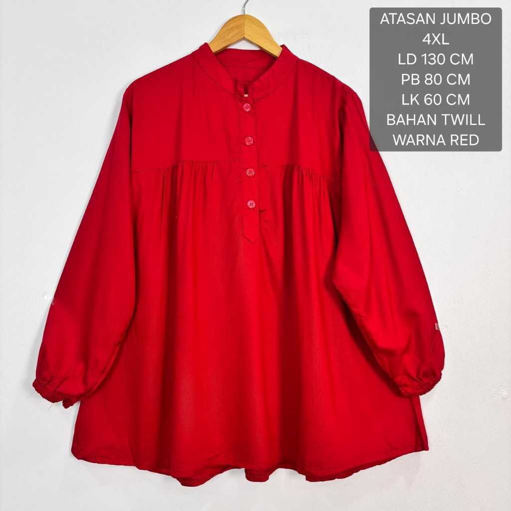 Atasan Jumbo Warna Merah Ld 130 Cm Model Polos Kekinian - Elva Blouse