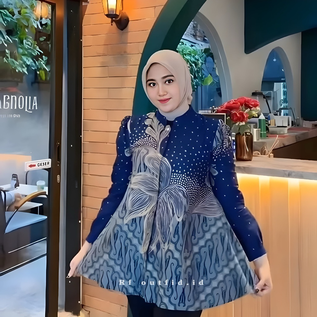 Atasan Wanita Terbaru Batik Blouse Batik Lengan Balon Model Peplum Payung Kemeja Wanita Kekinian Jum