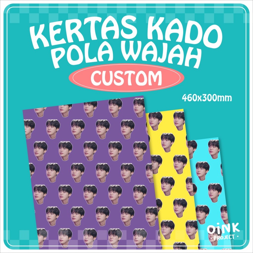 

cetak bungkus kertas kado aesthetic unik motif wajah muka lucu wrapping paper custom murah