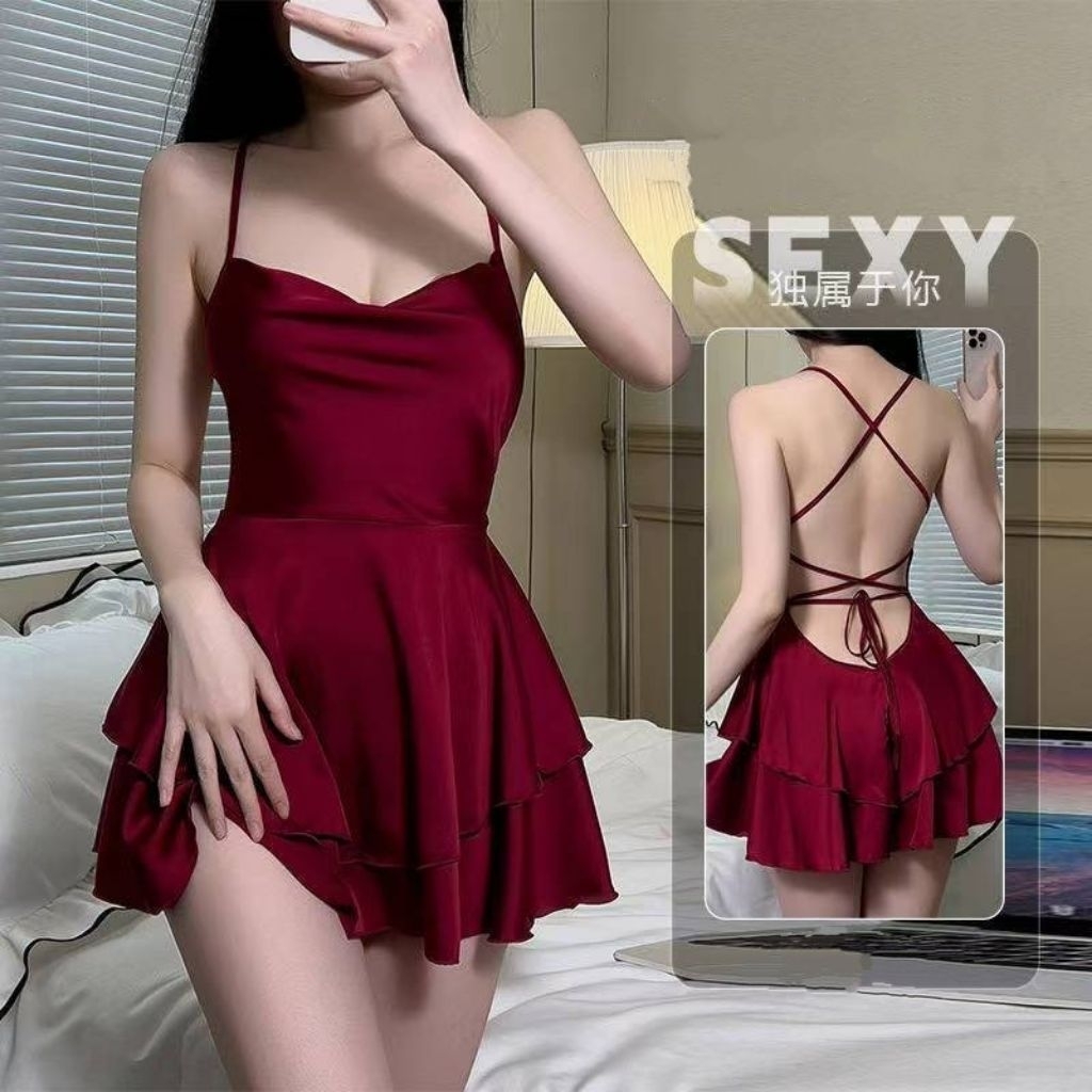 Baju Tidur Wanita Lingerie Sexy Merah Maroon Tangtop All Size