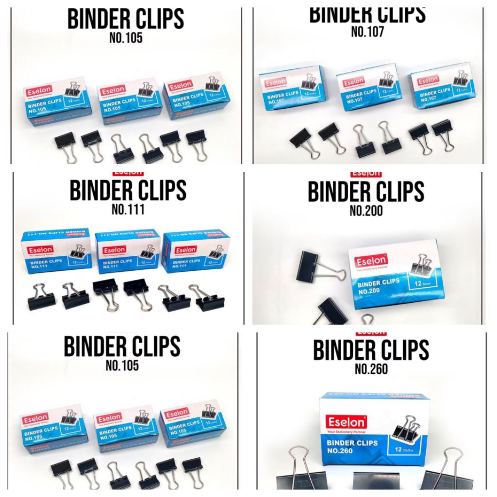 

(1pack) Binder Clip Eselon 105 / 107 / 111 / 155 / 200 / 260 / Penjepit Kertas isi 12