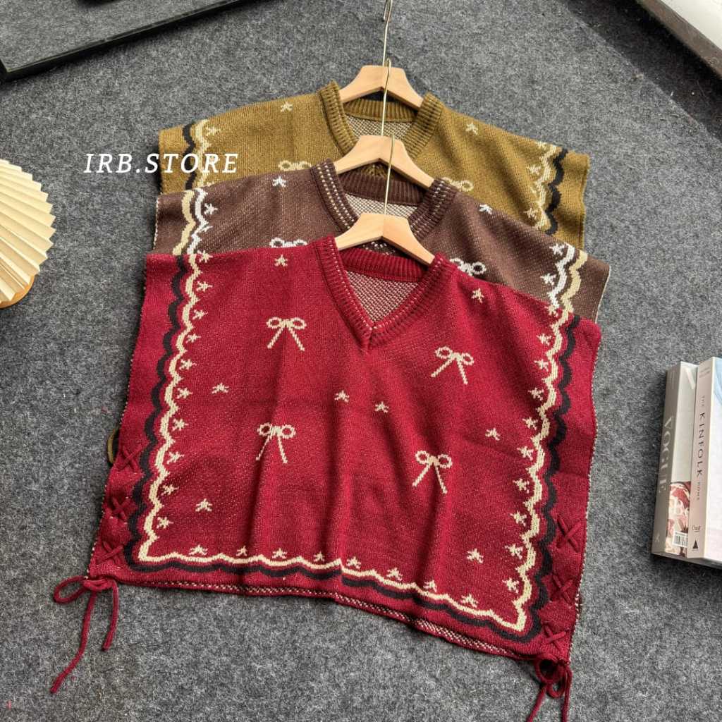 AYURA VEST CROP WANITA ROMPI RAJUT PITA KERAH V KNITWEAR