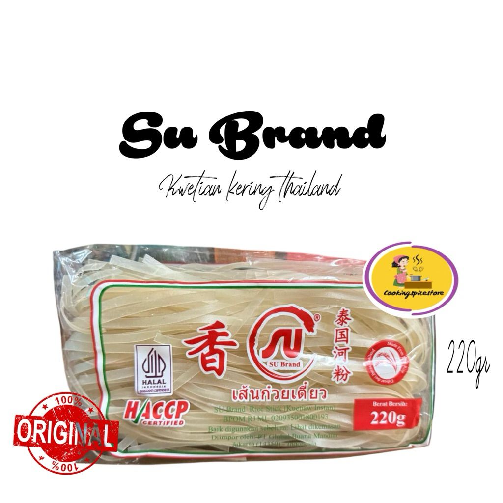 

Su Brand Kwetiau Kering Thailand 220gr – Rice Stick Original Halal untuk Tumisan & Kuah