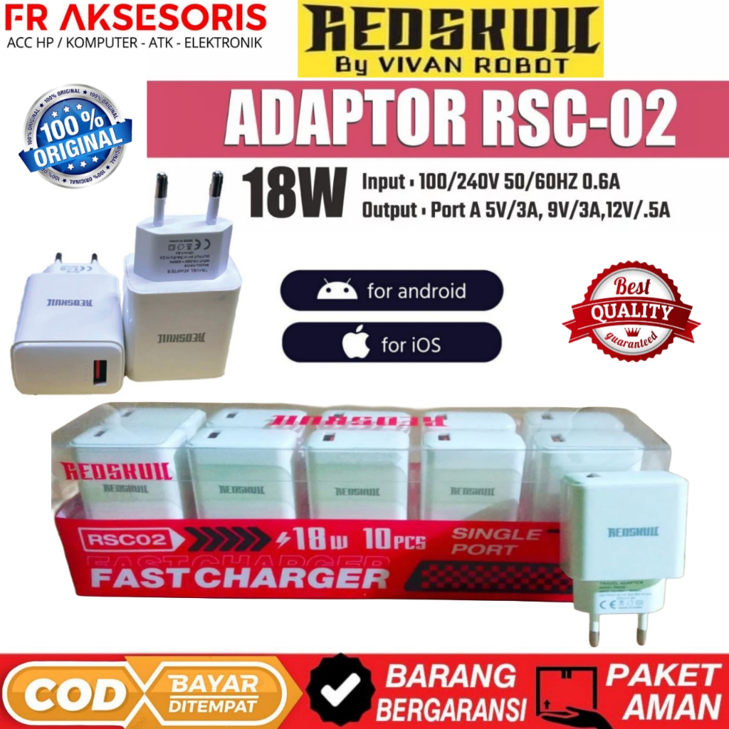 Adaptor Charger 18w REDSKULL RSC02 Kepala Charger Fast Charging 18W QC BY ROBOT VIVAN REDSKULL RSC 0