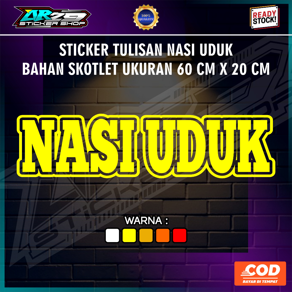 

stiker tulisan nasi uduk untuk grobak jualan, bahan skotlet ukuran 60 cm x 20 cm
