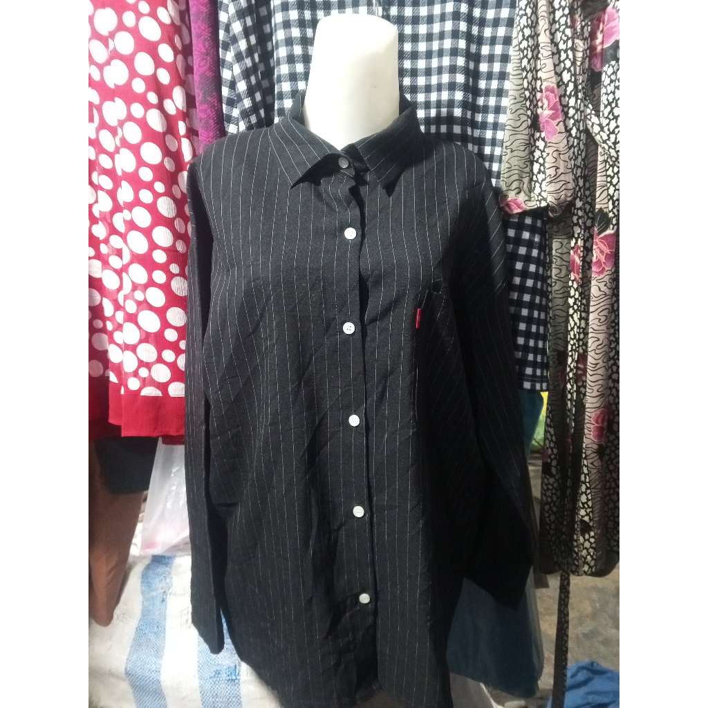 Blouse Wanita Hitam Salur Putih Bahan Katun