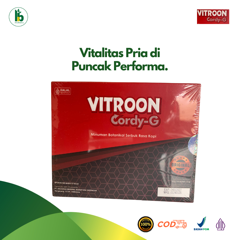 

Vitroon Cordy G Original Minuman Botanikal Serbuk Rasa Kopi / Vitroon Cordy G Original | 30g | isi 10 sachet