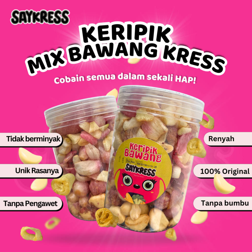 

Saykress Keripik Mix Bawang Toples 750ml | Camilan Sehat Bawang Putih, Merah, Bombay Gurih Tanpa MSG