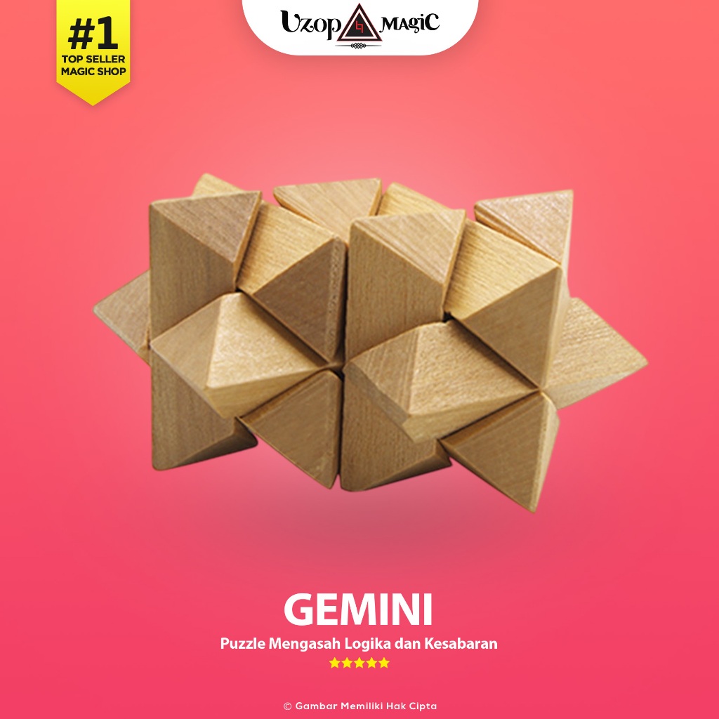 Puzzle Kayu 3D Kongming Lock Gemini - Puzzle Edukatif Anak & Dewasa - Uzop Magic Shop