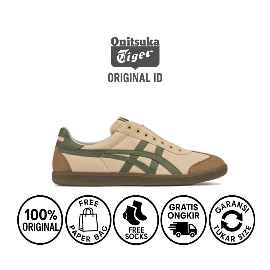 Sepatu onitsuka tokuten kanvas slip-on beige green/ sepatu slip-on original/ sepatu pria wanita