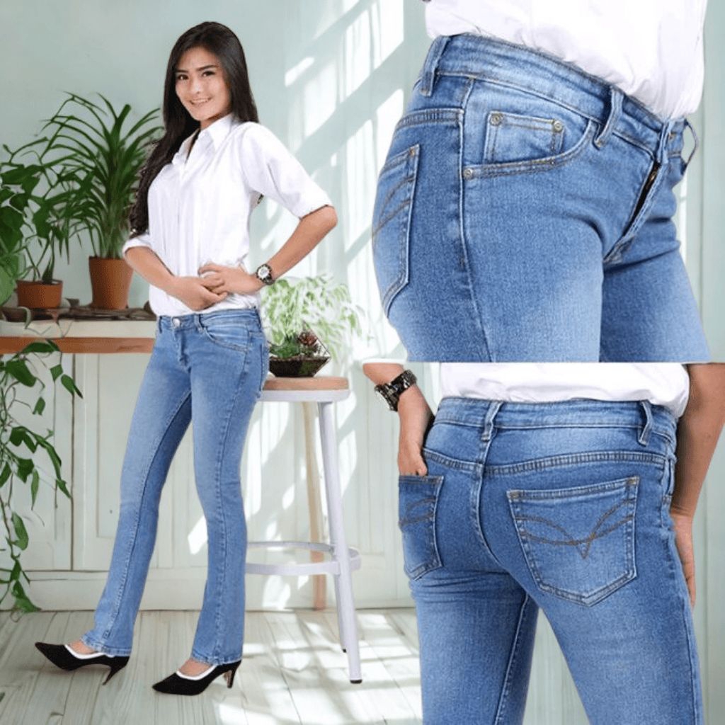 JSK | Celana Jeans Wanita | Mid Rise Bootcut Basic Standar | Bahan Stretch Premium