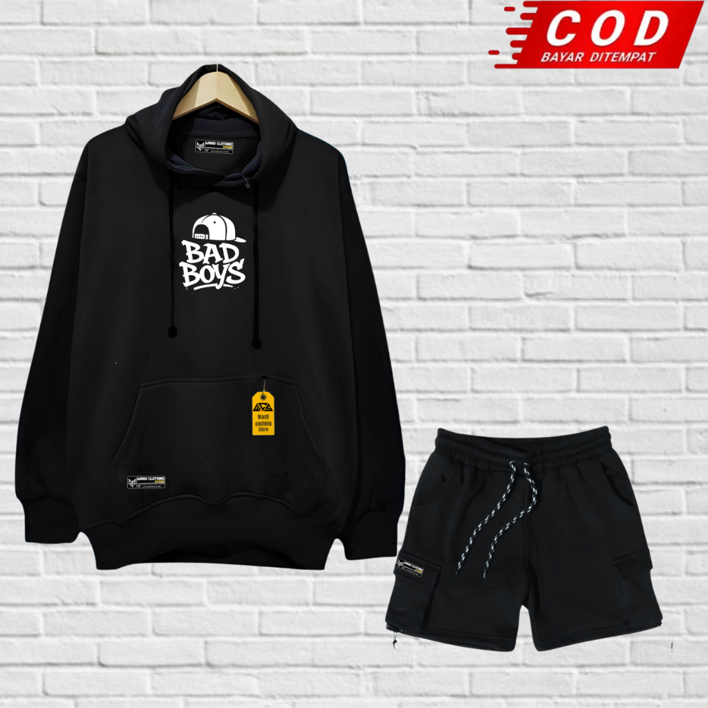 Satu Set Hoodie Sweater Dan Celana Pendek Cargo Pria Stelan Oneset Hoodie Celana Pendek Pria Wanita 