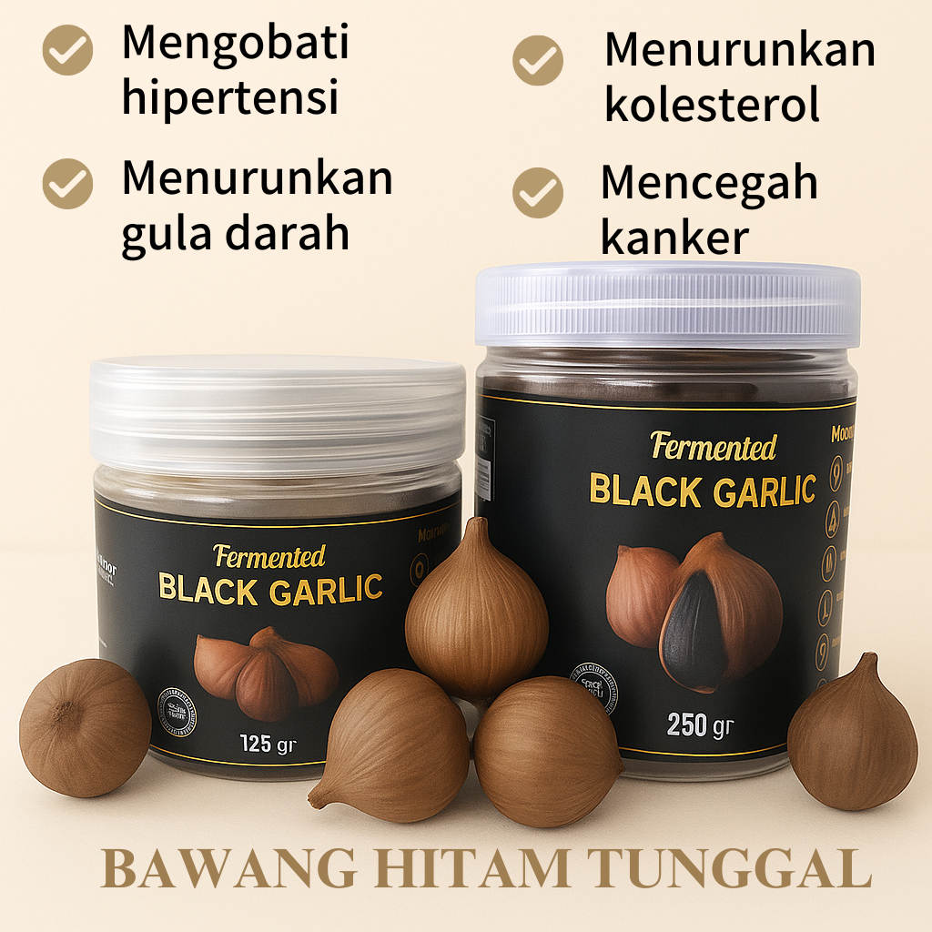

Black Garlic - Bawang Putih Tunggal JUMBO Kualitas Premium 250 Gram - River Mart 100% Halal