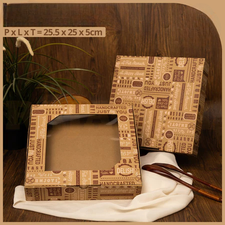 

dus mika pudding motif coklat koran kotak cake hampers ukuran 25x25x5cm