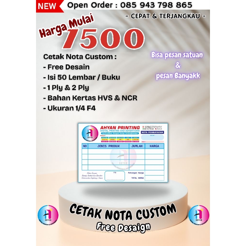

Cetak Buku Nota Free Desain Ukuran 1/4 F4