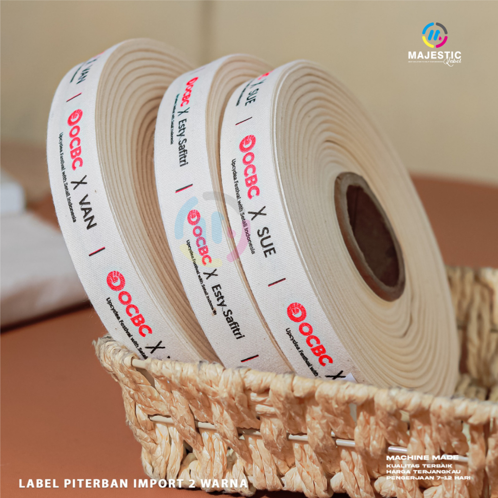 

label cotton import 2 warna printing/label hijab