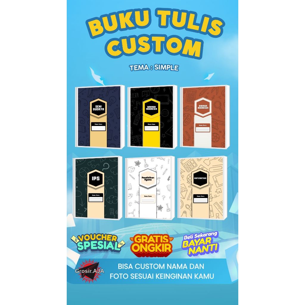 

[PROMO !!] BUKU TULIS SEKOLAH CUSTOM (BISA PAKAI FOTO SENDIRI) TEMA : SIMPLE