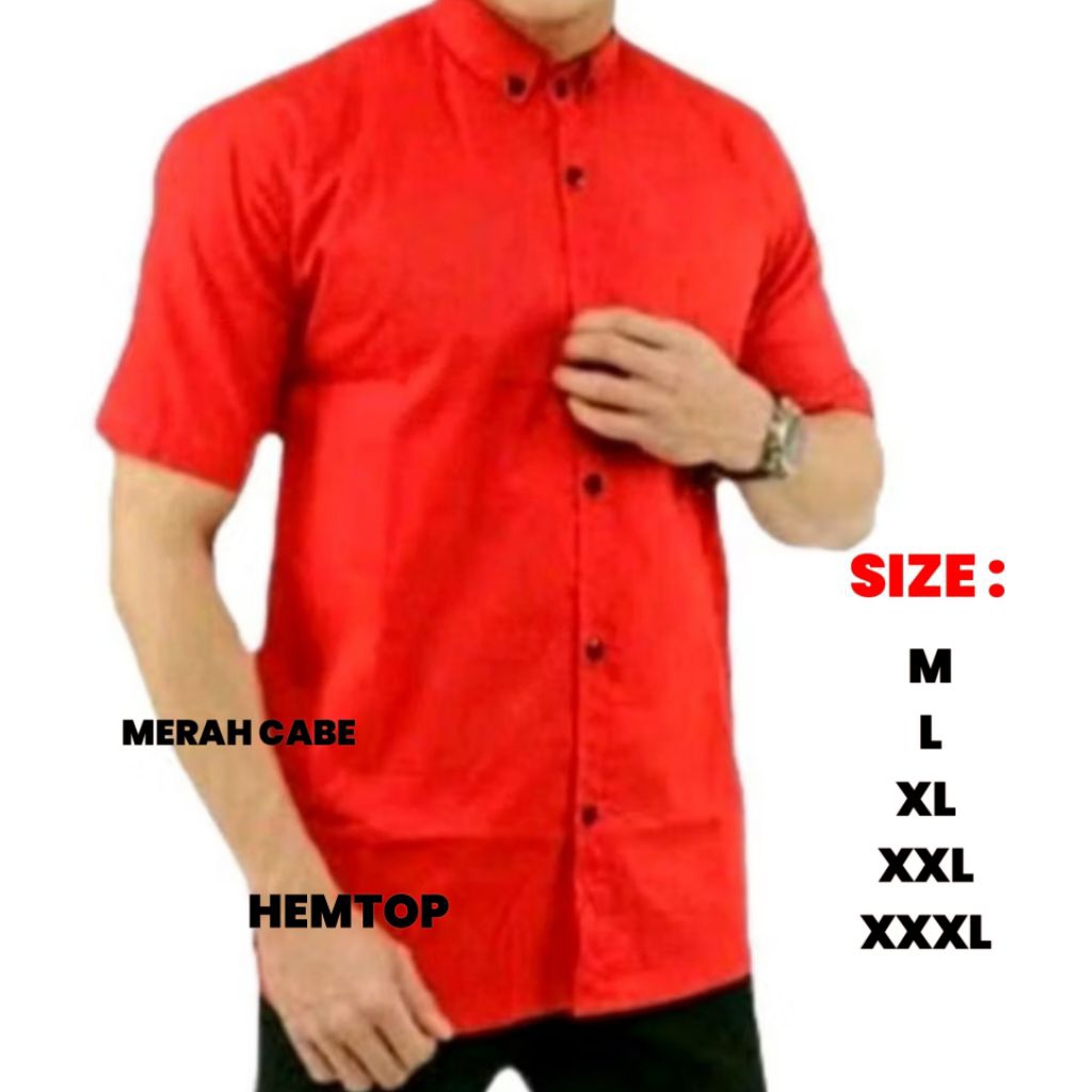 Kemeja merah cabe jumbo pria Kemeja polos pendek pria banyak pilihan warna Kemeja casual pria lengan