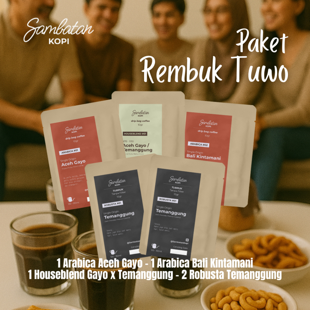 

Paket Kopi Drip Bag Rembuk Tuwo. Paket Family Kopi Arabica dan Robusta