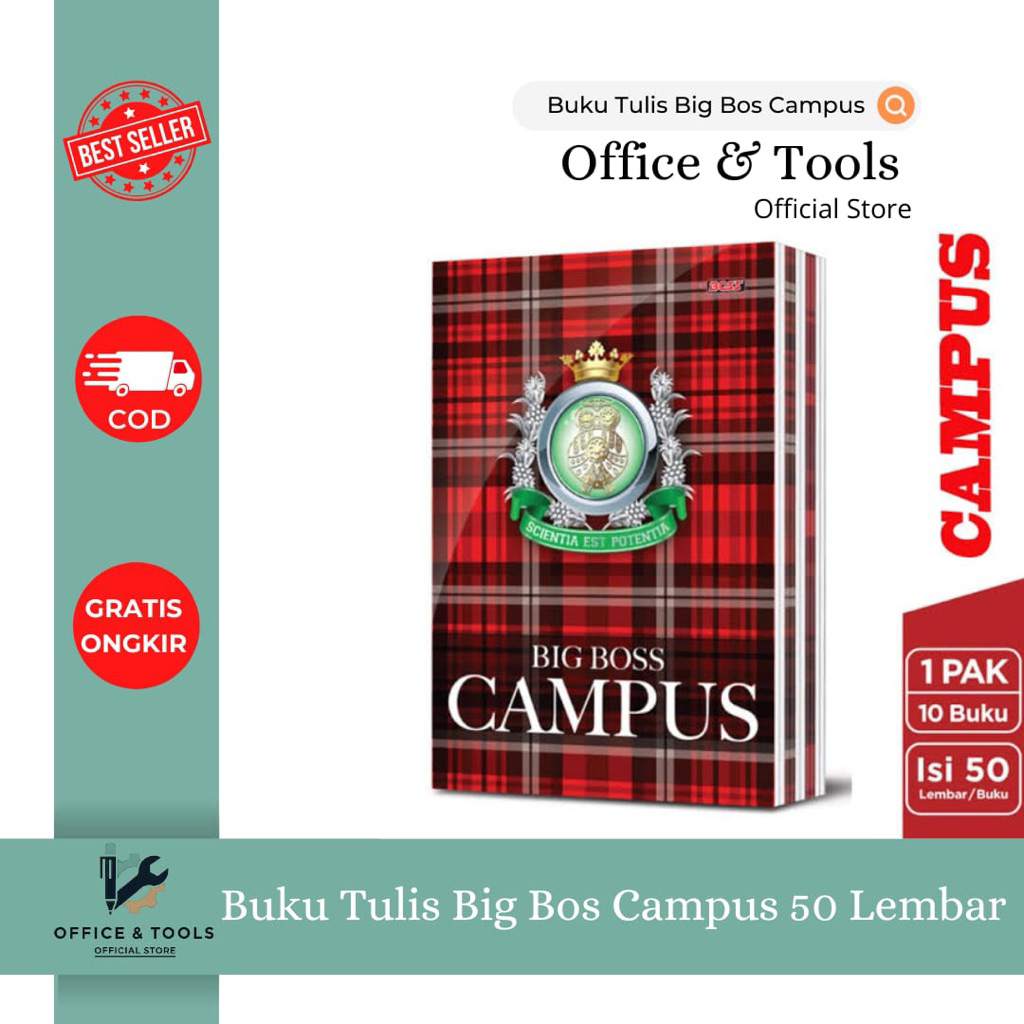 

[10 PCS] Buku Tulis Big Bos Campus 50 Lembar Buku Kertas Garis Motif Kotak-Kotak Office & Tools
