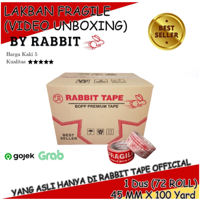 

Lakban Unboxing Fragile Mix Rabbit Tape 45mm x 100 yard / Kualitas Ok (DUS)