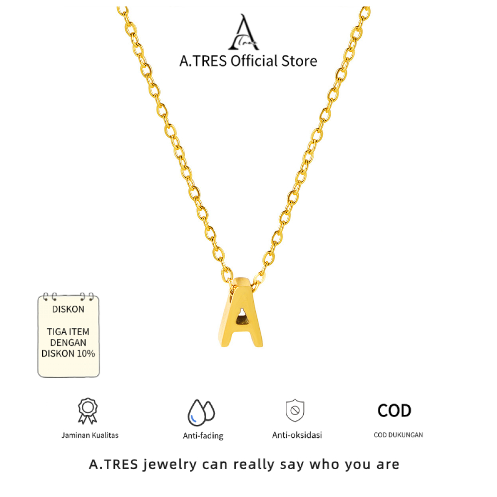 A.TRES Kalung Nama Titanium Anti Karat Kalung Titanium Anti Karat Emas Putih Kalung Cantik Kalung Na
