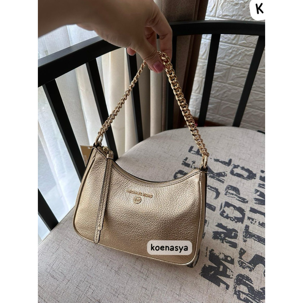tas wanita original mk shoulder bag Jet Set Charm Small chain pouchette Pale Gold new