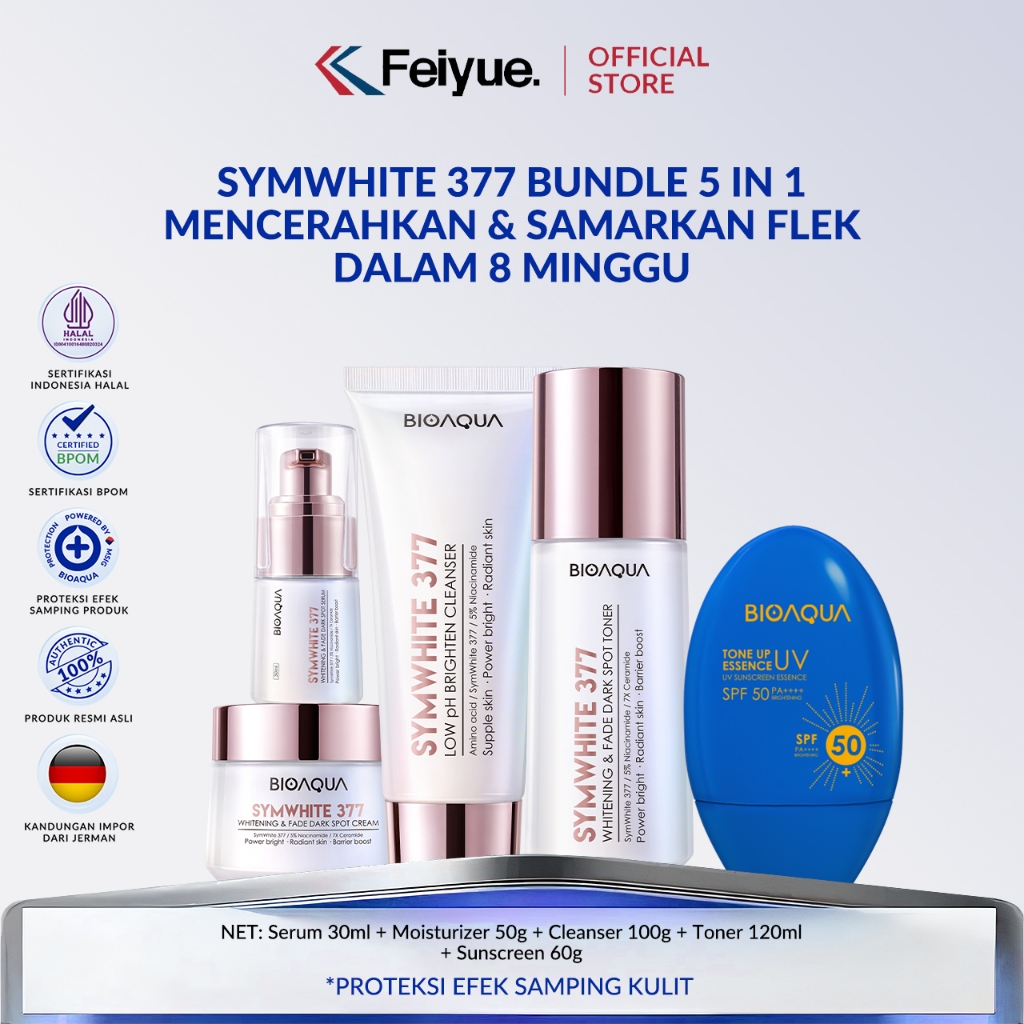 BPOM 5% Niacinamide Feiyue BIOAQUA SymWhite 377 Whitening & Fade Dark Spot Paket Skincare Set With F