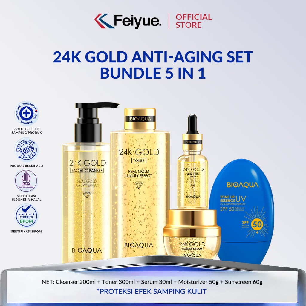 Feiyue x BIOAQUA Skincare 1 Set Lengkap 24K Gold Anti-aging Facial Skincare Paket With Moisturizer C