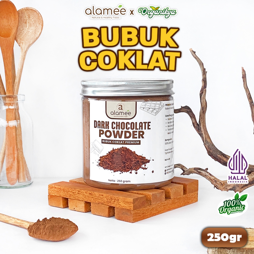 

ALAMEE Dark Chocolate Powder PREMIUM Minuman Bubuk Coklat Gluten Free Dark Cocoa Tanpa Gula 250gr