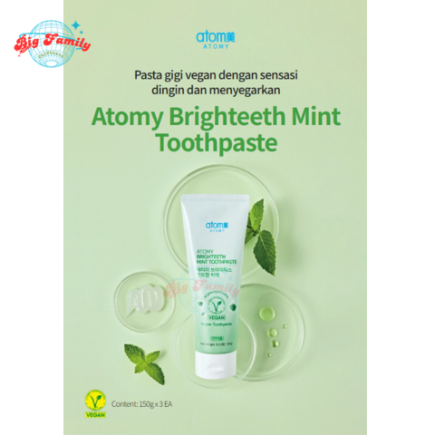 ATOMY BRIGHTEETH MINT toothpaste, pasta gigi ATOMY , vegan toothpaste, (1set isi 3buah)