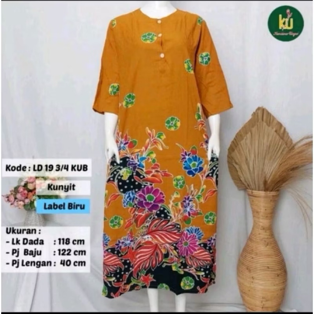 COD KUB LD 19 | Daster Panjang Wanita Dewasa Batik Kencana Ungu Asli Lebel Biru | Baju Santai Tidur 