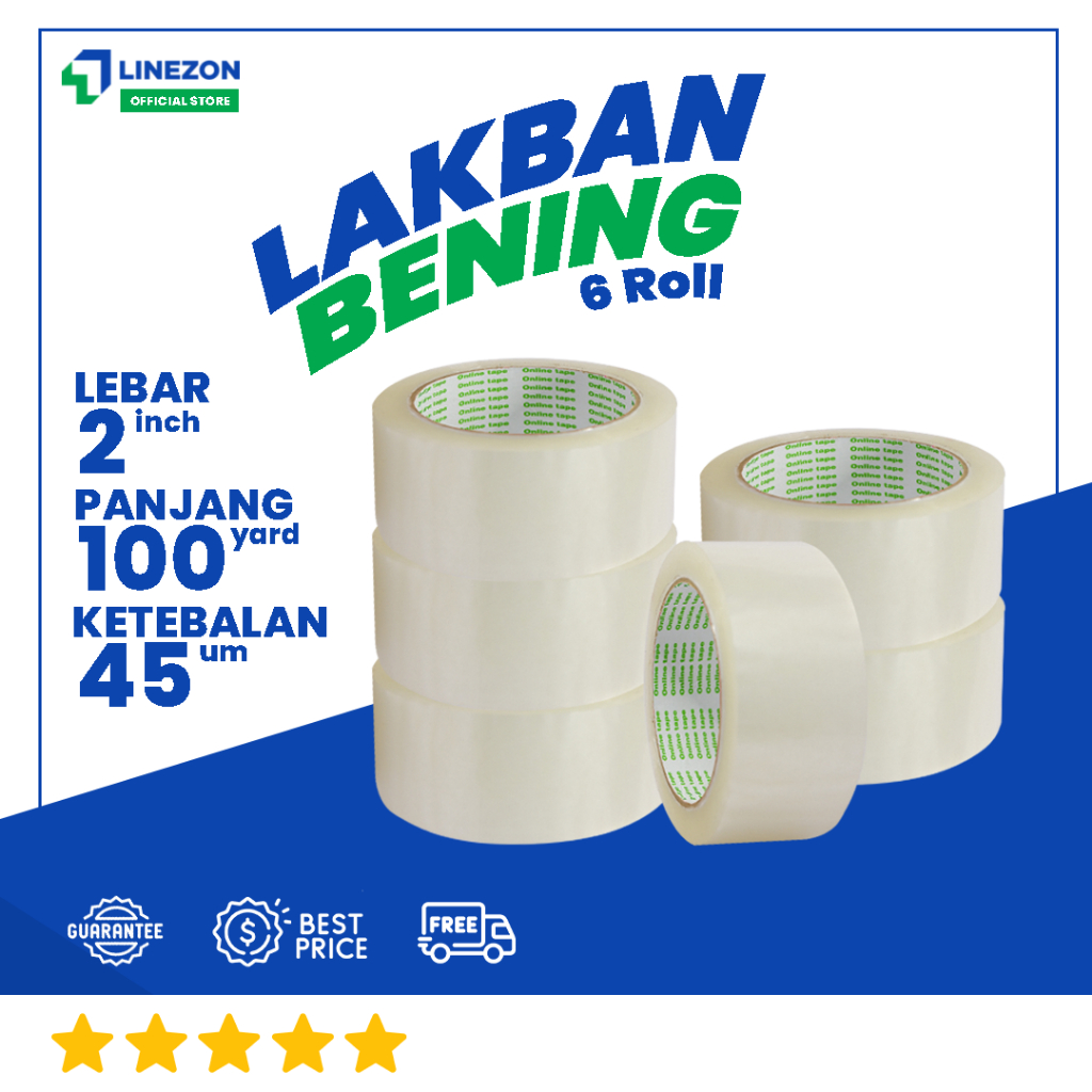 

6 Pcs Lakban Bening 100 Yard 2 Inch / Lakban isolasi Merk Online Tape Murah