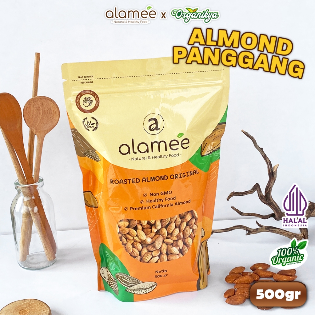 

ALAMEE Kacang Almond Almon Kupas Panggang Roast Roasted California Oven Siap Makan 500GR organikya