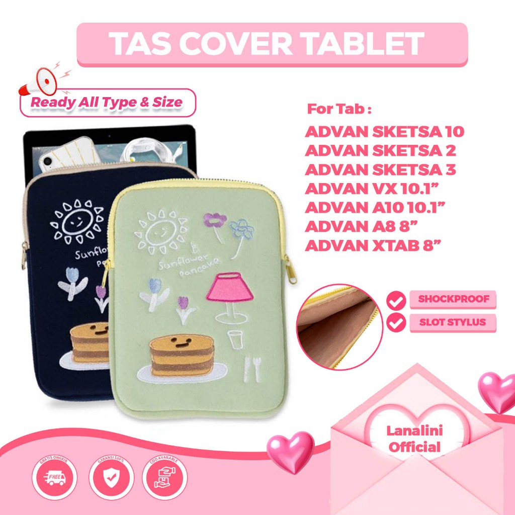 Tas Case Tablet Advan Tab Sketsa 3 2 1 A10 A8 Xtab VX W80 W90 W100 Tab 8001 Tab 8002 Tab 8 Tab 8003 
