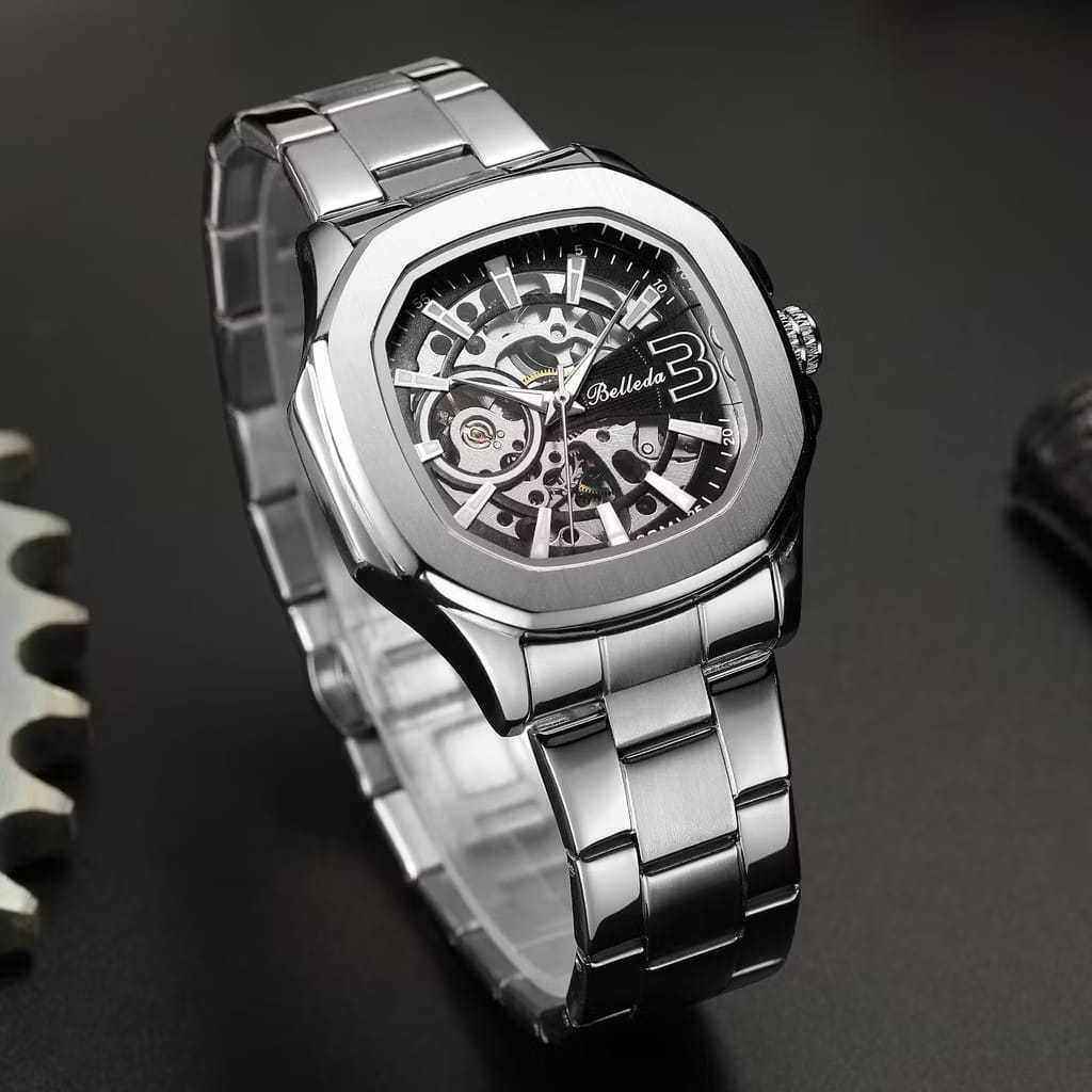 Jam Tangan Otomatis Pria Wanita BELLEDA 9633 Rantai Stainless Steel Original Anti Air 30M