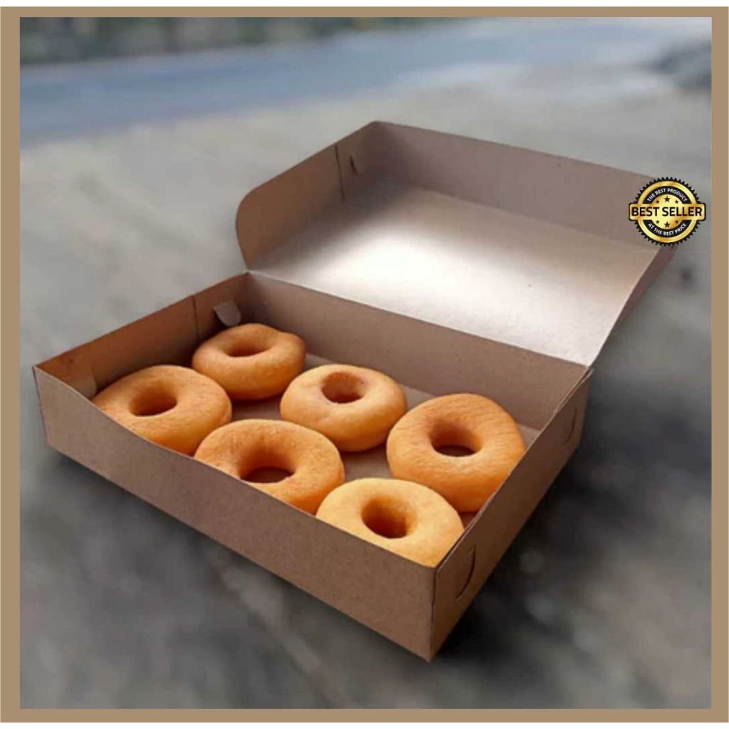 Box Kotak Donat Kraft Polos Isi 6 / Dus Kue Roti Bomboloni / Dus Box Donat isi 6 Kraft Laminasi Kema