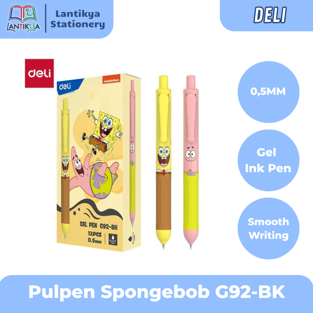 

Pulpen Gel Pen Spongebob Deli | Pulpen Gel 0.5mm Tinta Hitam G92-BK