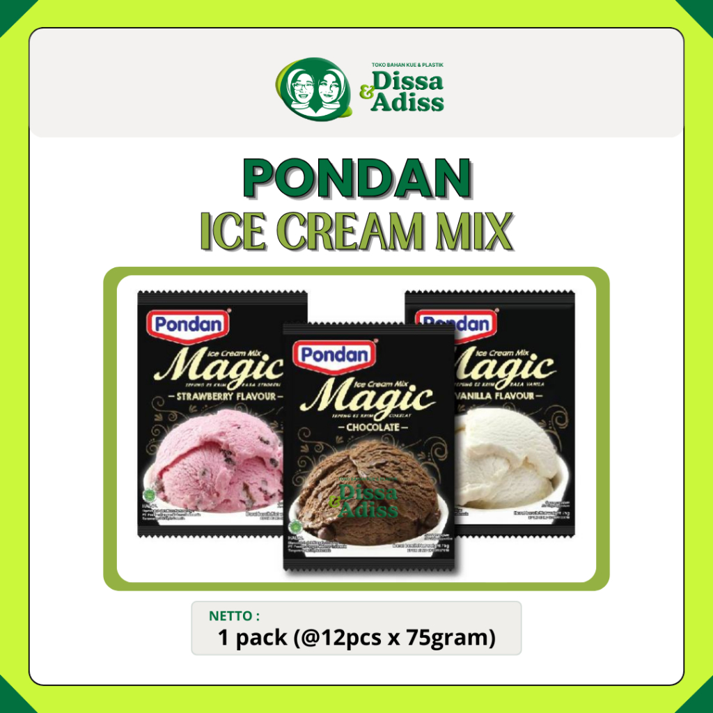 

Pondan Magic Ice Cream Mix 75g Es Krim Cokelat/Vanila/Strawberry