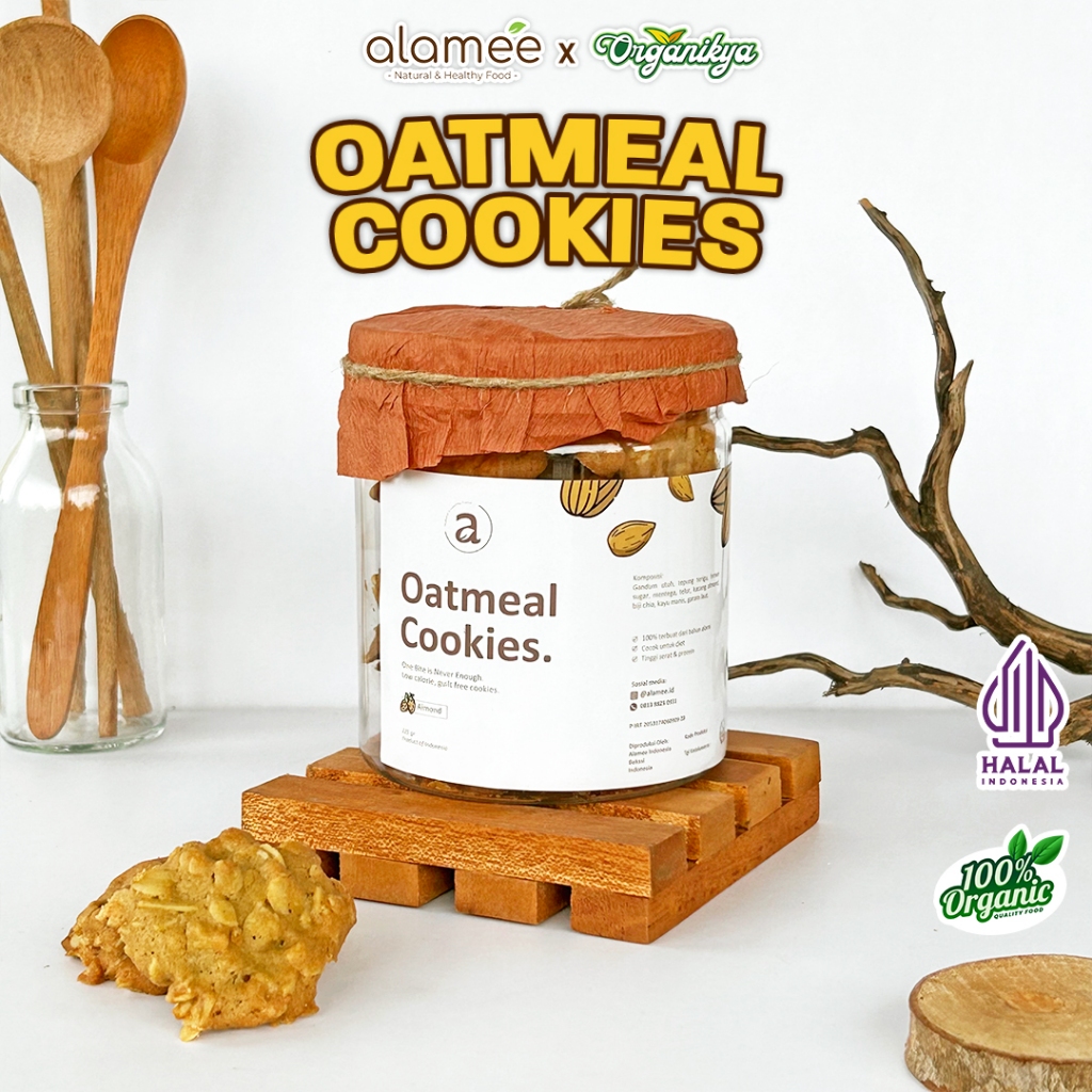 

ALAMEE Oatmeal Diet Cookies Cemilan Almond Snack Kue Kukis Sehat Healthy Snack Oat 225gr organikya