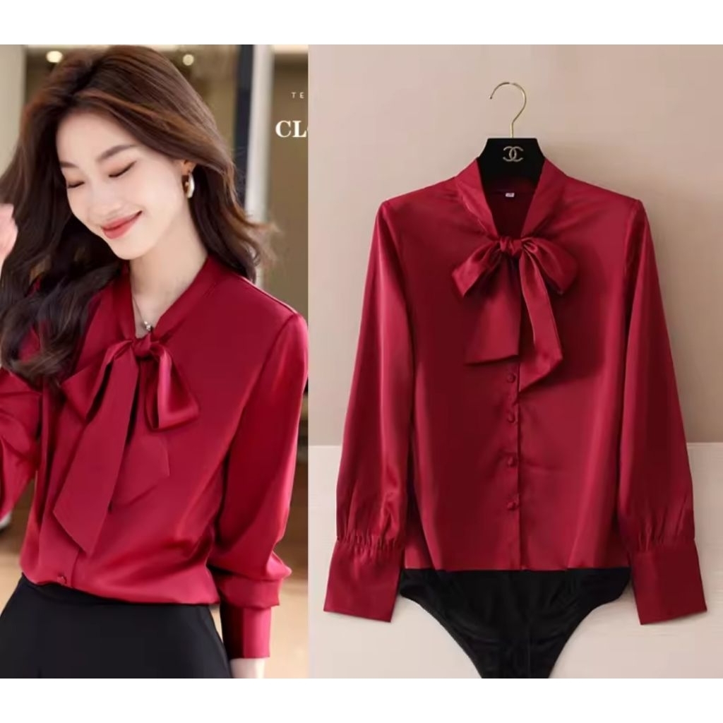 Blouse Satin Wanita /Blouse Korea / Blouse Yoona Kemeja Kantor Lengan Panjang