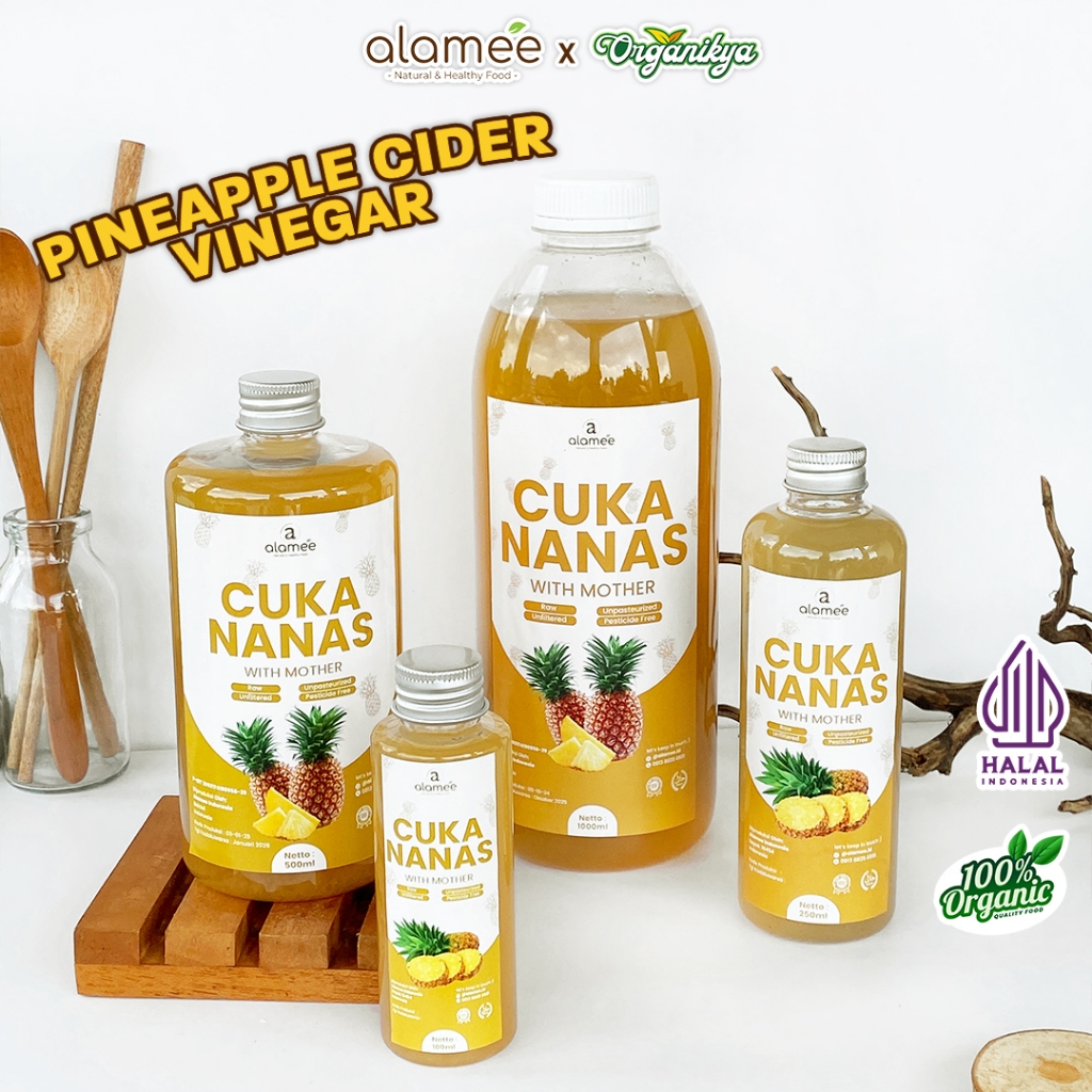 

ALAMEE Cuka Nanas Original Pineapple Cider Vinegar With Mother Organik Asli 500ml 1 Liter organikya