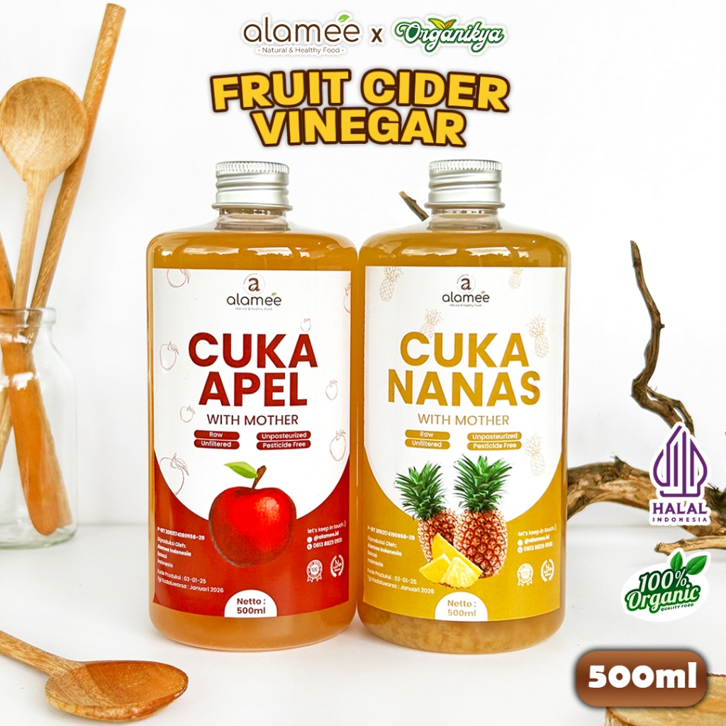 

ALAMEE Cuka Apel Nanas Original Vinegar With Mother Organik PineApple Cider Vinegar 500ML organikya