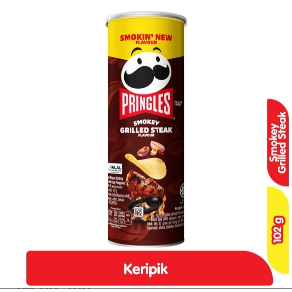 

Pringles Snack Keripik Kentang Smokey Grilled Steak Kaleng 102 g