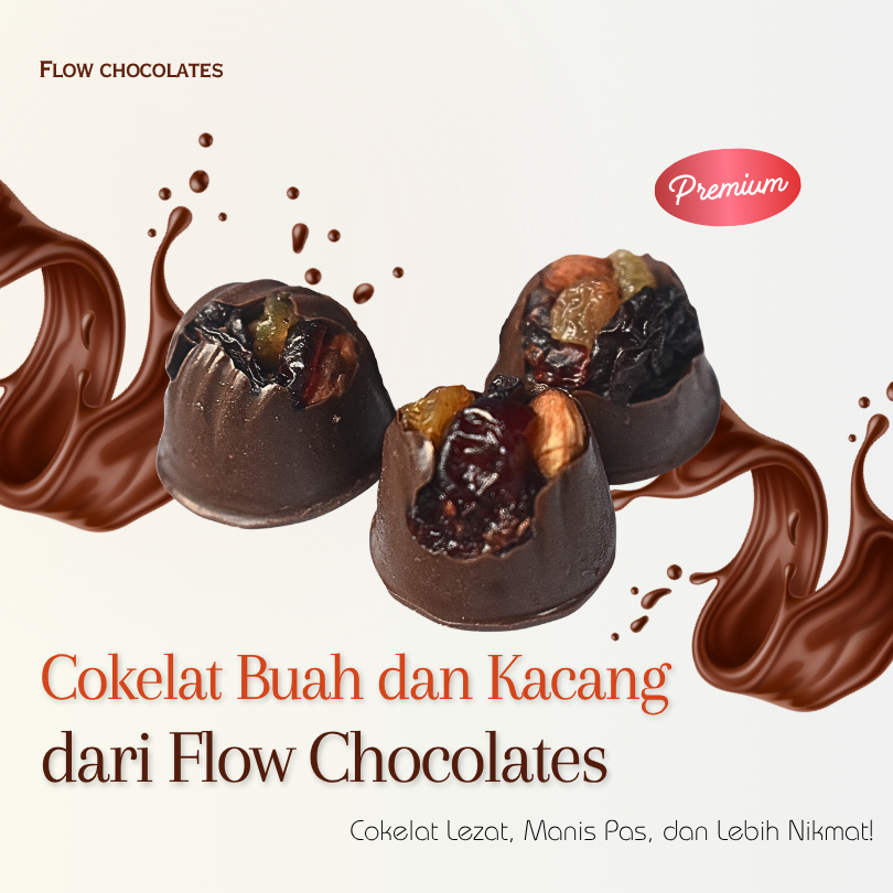 

Flow Chocolates – Cokelat Premium Isi Kacang & Buah Kering, 5 pcs Handmade