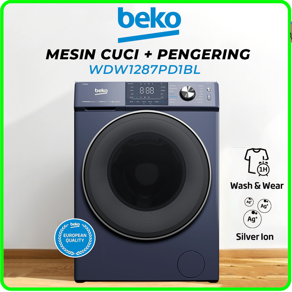 BEKO MESIN CUCI + PENGERING 12KG/8KG WDW1287PD1BL - FRONT LOAD COMBO WASHER DRYER