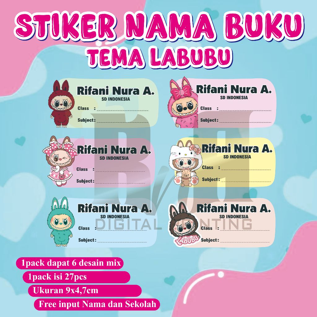 

Stiker Nama Mata Pelajaran Tema LABUBU